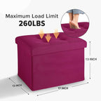LINMAGCO Small Storage Ottoman Stool Foot Rest Stool Under Desk Stool Short Folding Ottoman Linen Cloth ROSEO 17X13X13IN