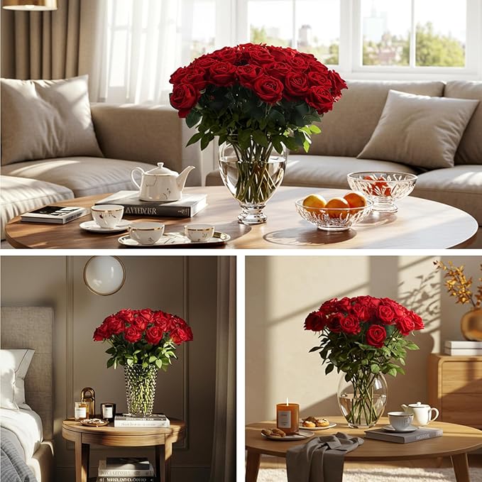Artificial Red Roses, 104 Pcs Silk and Plastic Stems, 20 Inch Tall