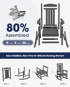 KINGYES Outdoor Rocking Chairs, HDPE All-Weather Patio Rocking Chairs High Back Porch Rocker for Adult, Gray