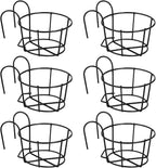 6 PCS Round Hanging Railing Planters, Hanging Flower Stand Iron Baskets, Hanging Planters for Outdoor Plants, Metal Rack Fence Shelf Plant Holder with Hooks for Balconies, Gardens, Indoor Spaces
