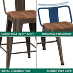 WENTMENT Bar Stools Set of 4 Counter Height Bar Stools Metal Barstools with Removable Back 30" Kitchen Bar Stools with Wooden Seat, Rusty