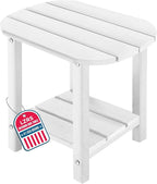 LZRS Outdoor Side Table - 2-Tier Adirondack HDPE Patio End Table for Pool, Porch,Balcony & Backyard,Weather Resistance for Indoor and Outdoor use(White)