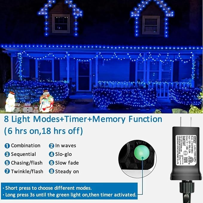 String Lights 66ft 200-LED Blue Outdoor Waterproof
