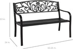 Best Choice Products Outdoor Bench Steel Garden Patio Porch Furniture for Lawn, Park, Deck w/Floral Design Backrest, Slatted Seat - Black
