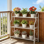SORCEDAS Plant Stand Indoor Outdoor Plant Shelf 3 Tier Metal Corner Flower Stand Multiple Holder for Patio Garden Balcony Living Room, White