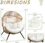Shintenchi Wicker Egg Chair Outdoor Rattan Patio Chair with Cushion,Oversized Patio Lounge Chairs with Cushion Egg Basket Chair, Egg Seat for Indoor Living Room Bedroom Outside Patio Backyard Balcony