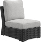 Signature Design by Ashley Beachcroft Curved Modern 5-Piece Outdoor Sectional with Cushion and 6 Throw Pillows, Light Gray
