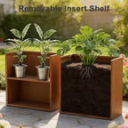 Corten Steel Planters - 24X12X24 inch Removable Insert Shelf for Garden Patio