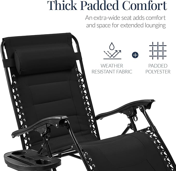 Oversized Padded Zero Gravity Chair – Black