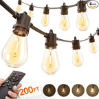 addlon 200FT LED Outdoor String Lights, Remote Dimmable Patio Lights with Timer & 3 Lighting Modes, 64 Shatterproof Edison Bulbs, Waterproof Connectable String Lights for Outside Backyard Porch Party