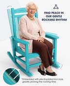 KINGYES HDPE Rocking Chairs Outdoor, Patio Rocking Chairs with 330lbs Support, Smooth Porch Rocker for Deck Lawn Yard, Aruba Blue