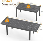 Expandable Aluminum Outdoor Dining Table, 3-Adjustable Lengths Patio Dining Table for 6-10 Person, 91.7" L x 33.5" W Metal Patio Table with Umbrella Hole Adjustable Feet for Garden Porch Deck, Grey