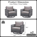Belord Wicker Chairs Outdoor Bistro Set Oversize Patio Swivel Rocker, Rattan Outdoor Seating Set of 2 Swivel Glider Chairs Wicker Furniture for Porch Deck Backyard with Water-Resistant