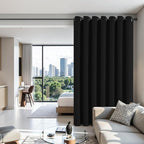 Joydeco Blackout Patio Sliding Door Curtains 84 Inches Long, Grommet Privacy Room Divider Curtains, Extra Wide Thermal Blackout Drapes for Bedroom Living Room (Black, 100Wx84L, 1 Panel)