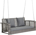 Outvita Porch Swing, 4FT Hanging Outdoor Porch Swings for Adults, Wicker 2 Person Patio Swing, with Cushion, Pillow and Chain for Garden, Backyard, Weight Capacity - 800lbs