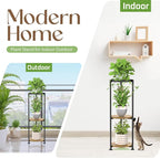 iDavosic.ly 3 Tier Corner Plant Stand Indoor, 34 Inch Tall Vertical Metal Flower Heavy Duty Pot Holder Shelf Outdoor for Patio Porch Living Room, Modern Black & Rustic Brown - Round