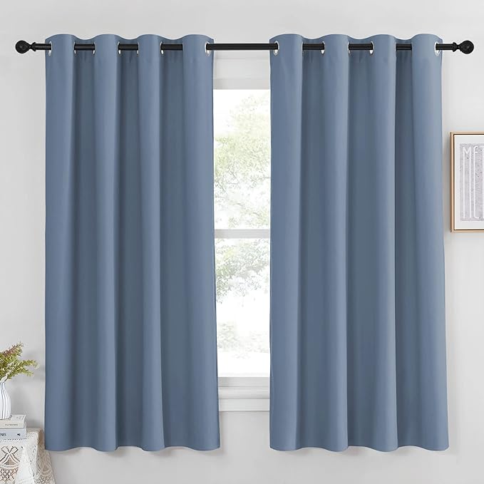 NICETOWN Blackout Curtain & Drape - (Stone Blue Color) Noise Reduction Drapery Energy Saving for Bedroom/Kids Room, 52 x 63 inches, 1 Piece