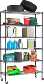 BestOffice | 6-Tier Wire Storage Shelves with Wheels | 18x48x82 | Black | Adjustable Racks | Heavy-Duty Metal Shelf, Holds Upto 510 lbs | No-Tool Assembly | Ideal for Home & Garage Shelving