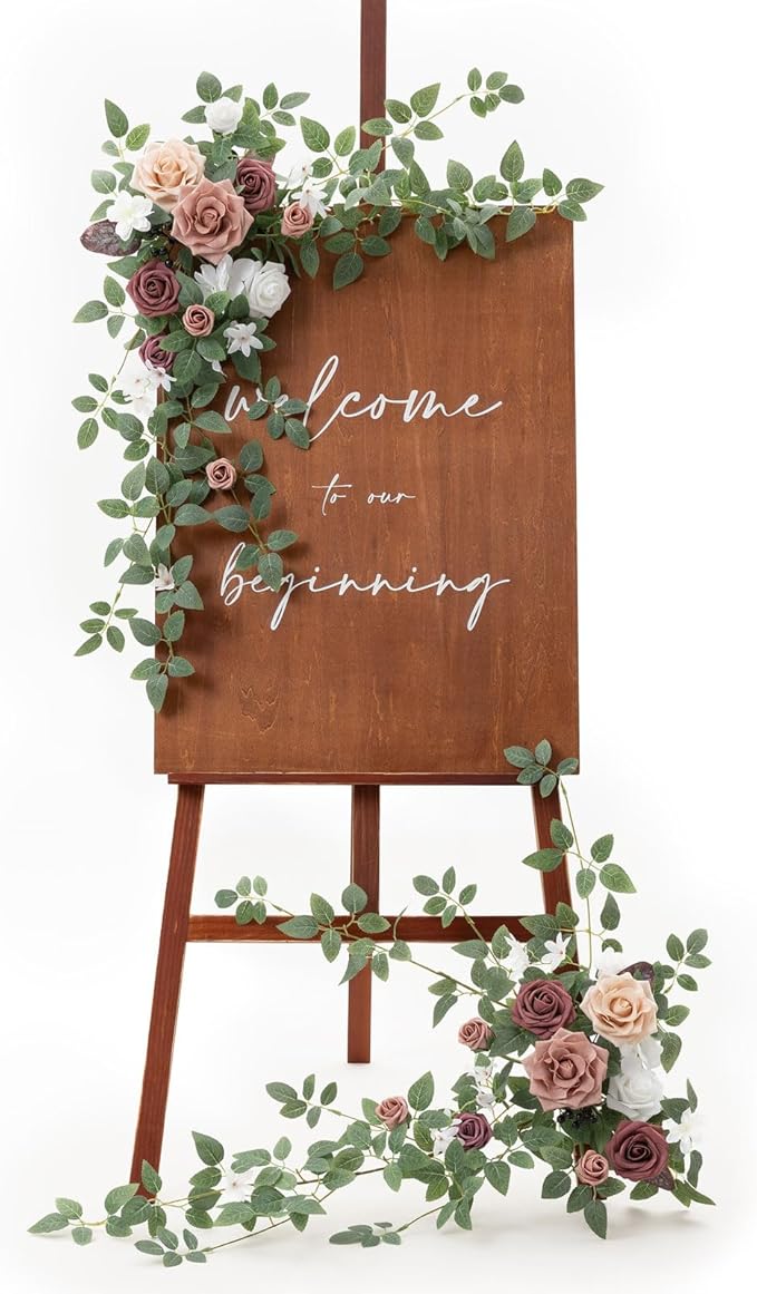 Artificial Greenery Floral Swag Set of 2, Dusty Rose/Mauve Silk Wedding Decor
