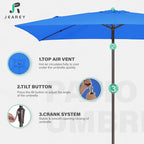 JEAREY 6.5x10 ft Rectangular Patio Umbrellas Rectangle Outdoor Umbrella with Push Button Tilt and Crank, Market Table Umbrella 6 Sturdy Ribs UV Protection for Poolside Garden Backyard Deck, Royal Blue