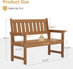 LUE BONA Outdoor Bench, 2-Person HDPS Garden Bench, Outdoor Benches Weatherproof, All-Weather Fade/Rot Resistant Patio Bench for Park, Front Porch, Backyard (Brown-Oil Printed)