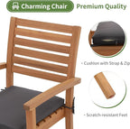 OC Orange-Casual Stackable Patio Dining Chairs Set of 4, Outdoor Acacia Wooden Chairs w/Armrest & Removeable Fabric Cushion, for Porch, Backyard, Garden, Indoor, Dark Grey