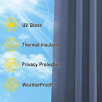 NICETOWN Outdoor Curtains for Patio W100 x L95 inch 2 Pieces, Sun Blocking Screen Shades 100% Privacy for Porch, Pergola, Lanai, Outside Deck, Weatherproof Blinds for All Season, Stone Blue