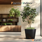 Wide Planters for Outdoor Plants, Extra Large Indoor Flower Pots for Garden, Front Porch, Patio - Round Resin Planter Set of 2 (Black, 20 inch - 2 Pack)