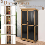 PetsCosset Outdoor Storage Cabinet, Wood & Metal Storage Shed with Weather-Resistant Roof, Removable Shelves, Lockable Doors, Outside Storage Tool Organizer for Garden, Patio, Backyard, Garage, Pool