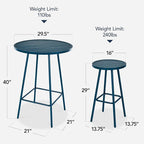 Best Choice Products 3-Piece Patio Dining Set, Bar Height, Outdoor Bistro Set, Outdoor Round Bar Table w/ 2 Bar Stools, Steel - Peacock Blue