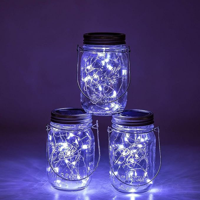 String Lights, 12 Pack Solar Mason Jar Lid Lights in Cool White