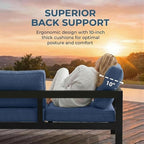 Solaste Aluminum Patio Furniture Set for All Weather, Oversized Metal Outdoor Furniture Set with 27.5" Deep Seating and 3.2" Wide Armrest, Outdoor Patio Sofa with 10" Back Suport Cushion