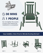 KINGYES Oversized Outdoor Rocking Chair Set of 2, All-Weather Patio Rocking Chairs for Porch, HDPE Outdoor Patio Rockers with High Back & Wide Seat for Garden, Lawn, Green