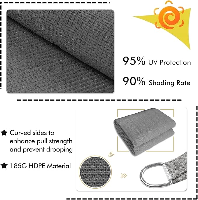 KANAGAWA 8'X10' Dark Gray Custom Size Sun Shade Sail Rectangle UV Block Canopy Cover for Patio Backyard Lawn Garden Outdoor (Customized Available)