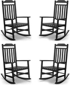 Patio Rocking Chair Outdoor Set of 4,Weather Resistant Poly Resin Oversized Porch Rocker,High Back Smooth Design,350lb Weight Capacity,Indoor Outdoor Use(4, Black)