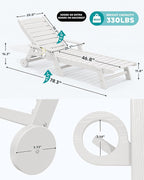 SERWALL Patio Chaise Lounge Chair, 78'' Long HDPE 5 Positions Adjustable Outdoor Lounger, Poly Lounge Chair with Rolling Wheels & Cup Holder for Pool, Light White