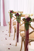Artificial Flowers Pew Decor, Set of 10 Burgundy with Ribbon Ties