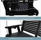 HDPE Porch Swing with 18/8 Stainless Steel Bolts, Ergonomic Design, Ultra Weather-Resistant, Heavy Duty 1200 LBS, for Outdoor Patio Garden Yard (Darknight Black)
