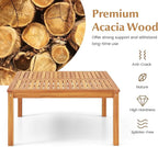 Tangkula Patio Wood Coffee Table, Solid Acacia Wood 35.5 Inches Side Table with Slatted Tabletop, Outdoor Square Table for Backyard, Porch, Balcony