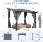AECOJOY 10' X 8' Gazebo for Patio, Small Wall-Mounted Lean to Gazebo Pergola with Curtains and Netting, 8x10 Hard Top Pergolas and Gazebos on Clearance for Lawn Backyard Garden Deck