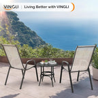 VINGLI Patio Chairs Set of 2 – Stackable Outdoor Dining Chairs with Comfortable Sling High Back Chairs and Armrests for Lawn, Poolside, Courtyard, Balcony, Garden, Yellow