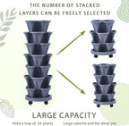 Umigy 2 Set of 7 Tier Vertical Planter Stackable Tower Planters Strawberry Herb Flower and Vegetable Pots Indoor Outdoor Gardening Pots with Removable Wheels and Tools(Dark Gray)