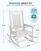 SERWALL Oversized Outdoor Rocking Chair, All-Weather Patio Rocking Chair, HDPE Porch Rocker for Adults, White