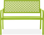 Best Choice Products Outdoor Bench 2-Person Metal Steel Benches Furniture for Garden, Patio, Porch, Entryway w/Geometric Backrest, 790lb Capacity - Lime Green