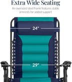 Best Choice Products Oversized Padded Zero Gravity Chair, Folding Outdoor Patio Recliner, XL Anti Gravity Lounger for Backyard w/Headrest, Cup Holder, Side Tray, Polyester Mesh - Navy/Teal