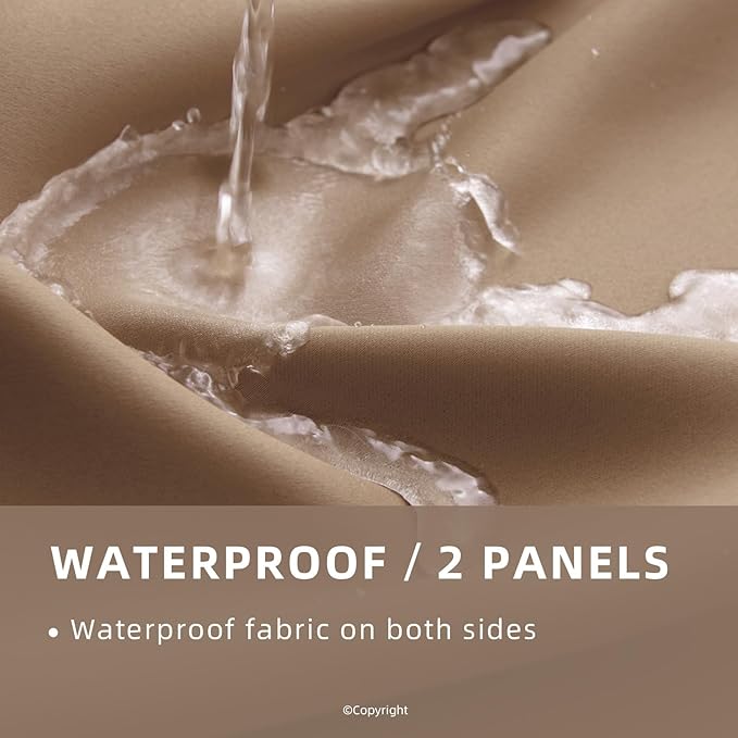Waterproof Outdoor Curtain W52 x L63 - Grommet Top Sunlight Blocking Window Treatment Drapes Blackout Curtains for Home Bedroom Living Room Outdoor Patio Porch Pergola (Camel Brown, 2 Panels)