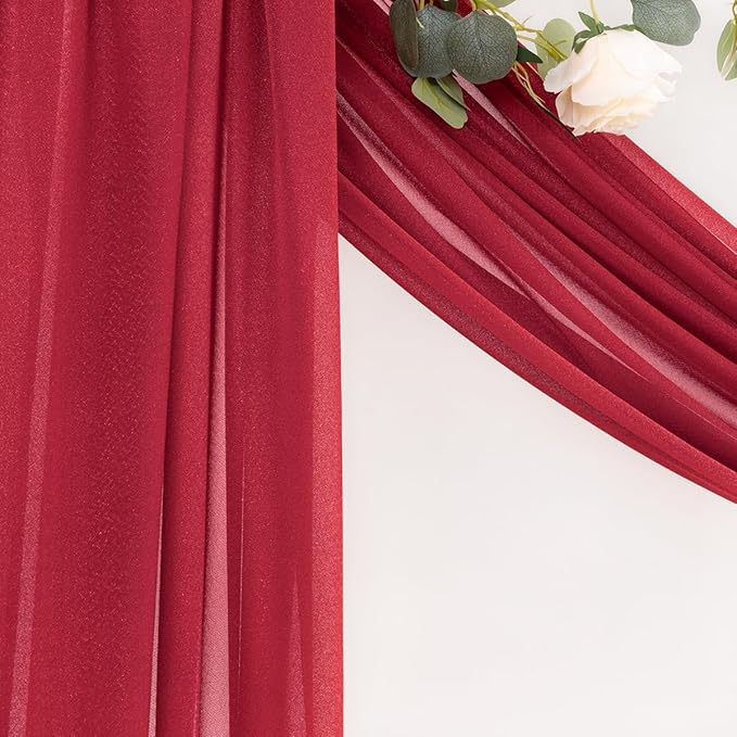 Outdoor Curtains - Red Gauze Arch Drapes, 2 Panels, 29 x 20 Ft
