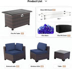 Kullavik 13 Pieces Outdoor Patio Furniture Set with 43" 55000BTU Gas Propane Fire Pit Table PE Wicker Rattan Sectional Sofa Patio Conversation Sets,Navy Blue