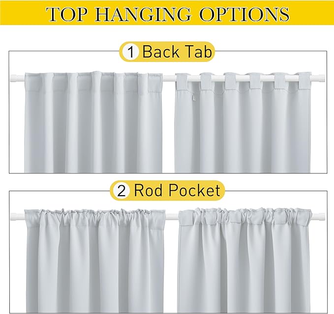 NICETOWN Blackout Outdoor Curtains for Patio Windproof 2 Panels Top & Bottom Pocket & Back Tab, Thermal Fixed Waterproof Safe Drapes Keep Privacy for Yard/Porch, Greyish White, W52 x L108