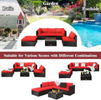 Tangkula 6 Piece Patio Furniture Set, Outdoor Deck Lawn Backyard Sectional Sofa with Coffee Table, Durable Steel Frame PE Rattan Wicker Conversation Set (Red)